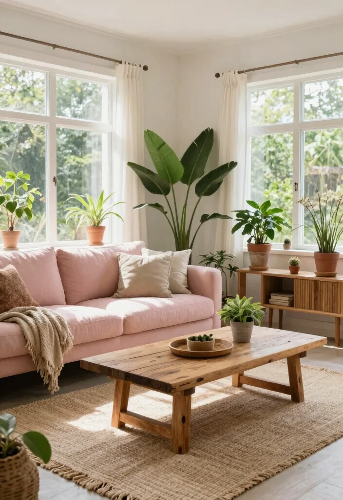 12 Pink Sofa Living Room Ideas with Soft Style 46 12 Pink Sofa Living Room Ideas with Soft Style 6. Natural Elements 0