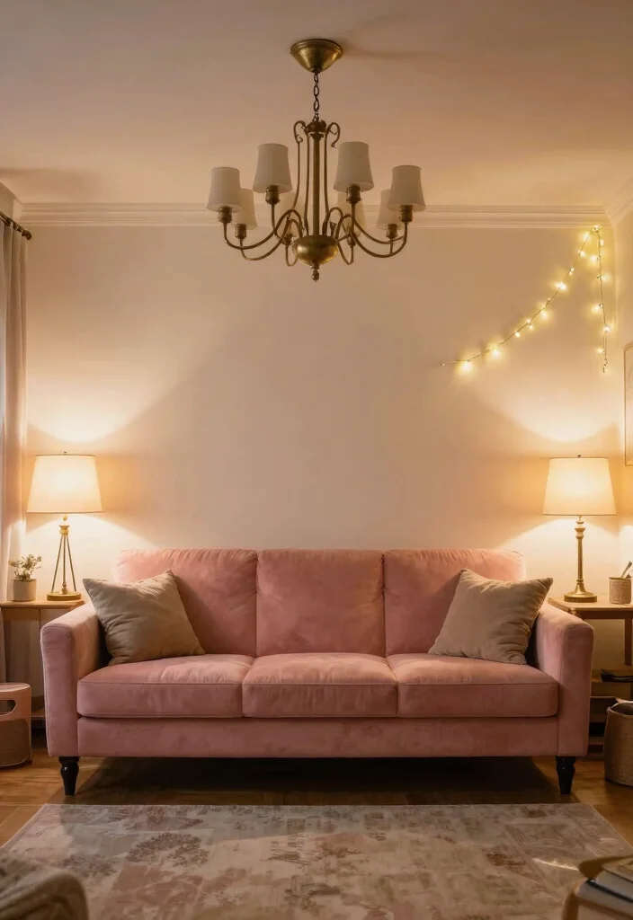 12 Pink Sofa Living Room Ideas with Soft Style 48 12 Pink Sofa Living Room Ideas with Soft Style 8. Layered Lighting 0