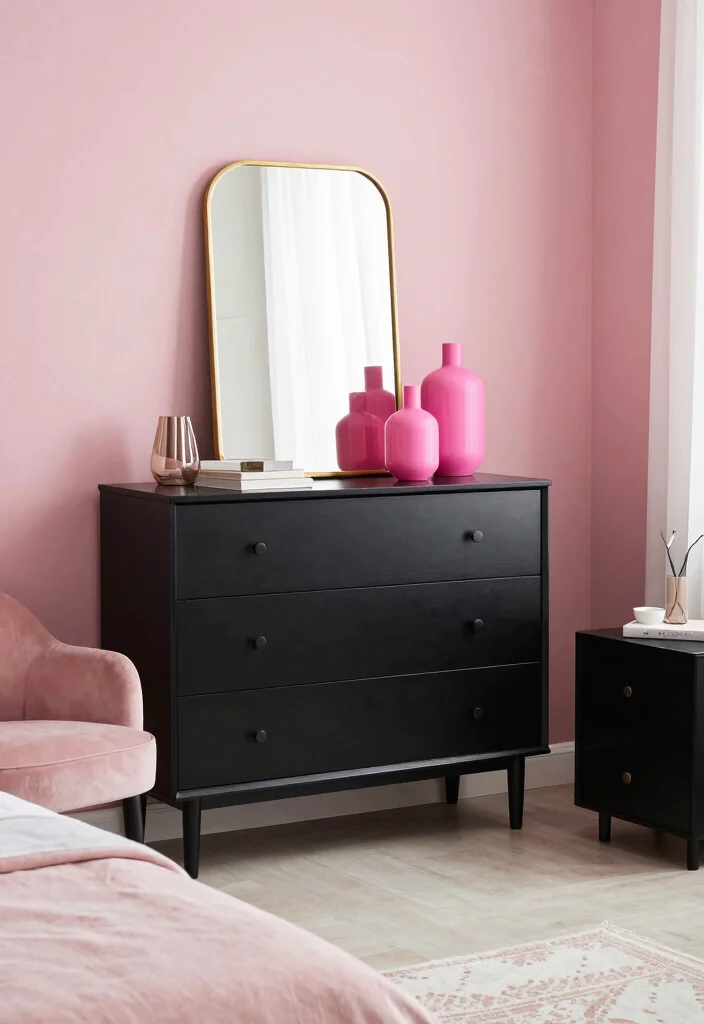12 Pink and Black Bedroom Ideas That Feel Bold 3. Chic Pink and Black Furniture 0