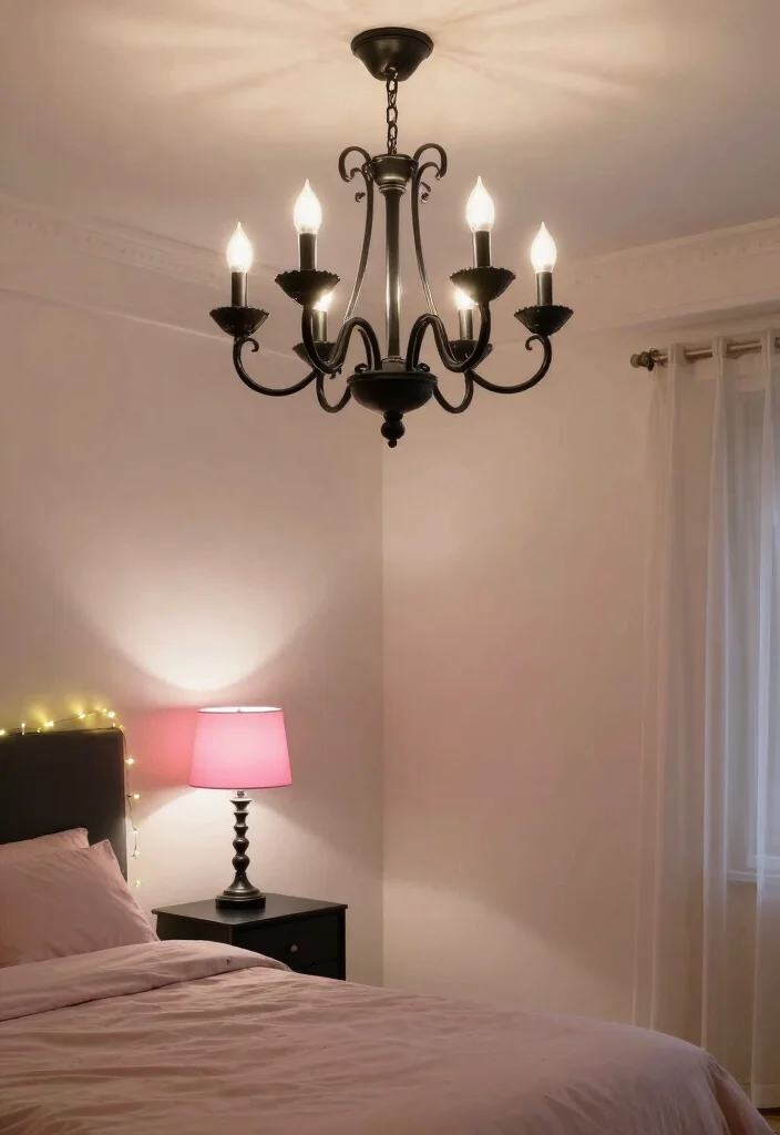 12 Pink and Black Bedroom Ideas That Feel Bold 6. Elegant Lighting Fixtures 0
