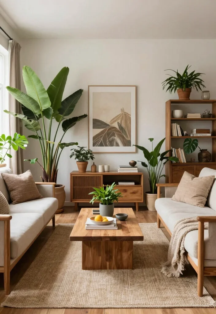 12 Rectangle Living Room Ideas with Smart Layouts 9. Incorporating Natural Elements 0