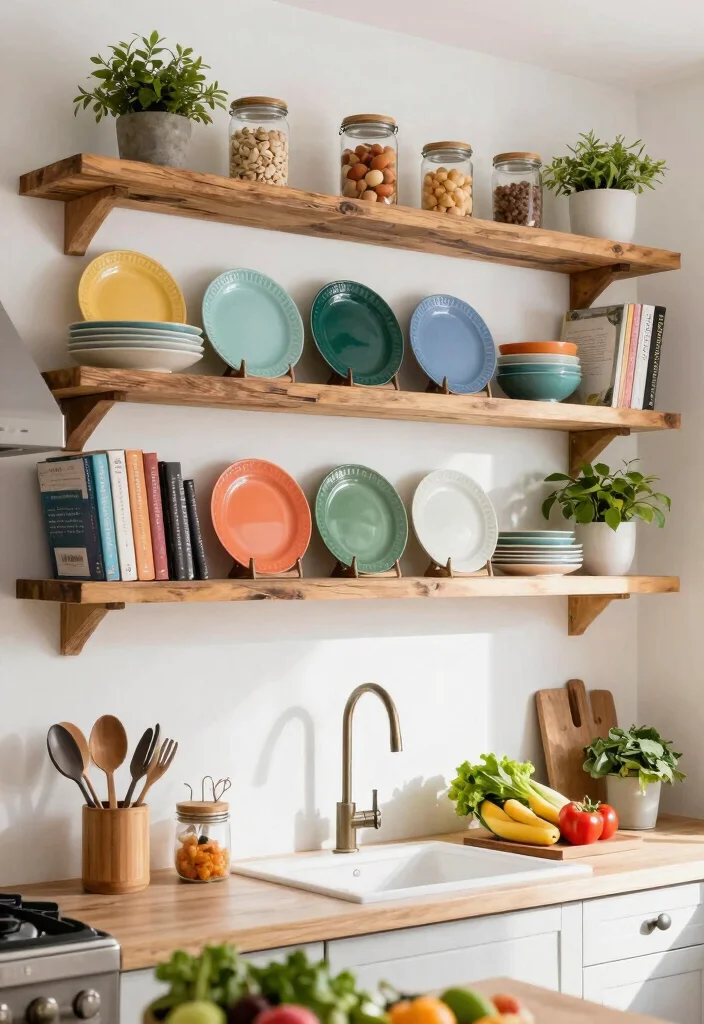 12 Small Kitchen and Dining Room Ideas That Flow Well 5. Open Shelving for Display and Storage 0