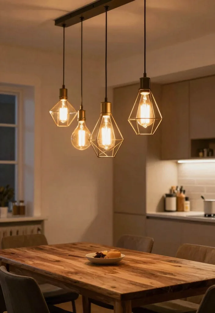 12 Small Kitchen and Dining Room Ideas That Flow Well 6. Unique Lighting Fixtures 0