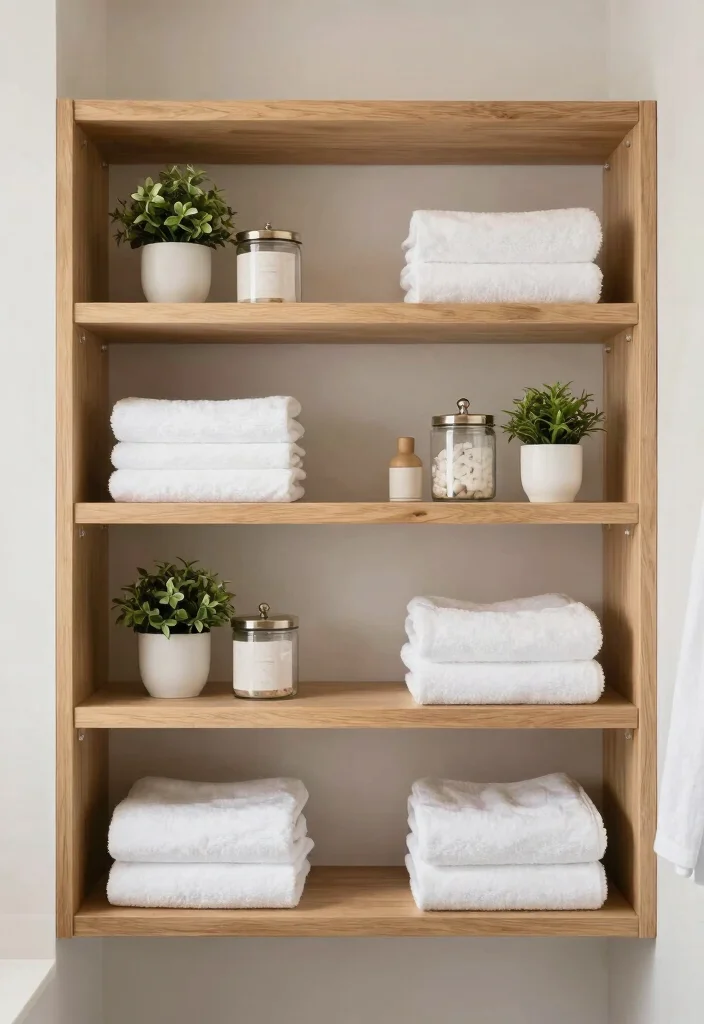 12 White Bathroom Ideas That Feel Clean and Bright 6. Open Shelving for Easy Access 0