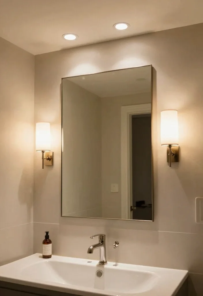 12 White Bathroom Ideas That Feel Clean and Bright 7. Layered Lighting Techniques 0