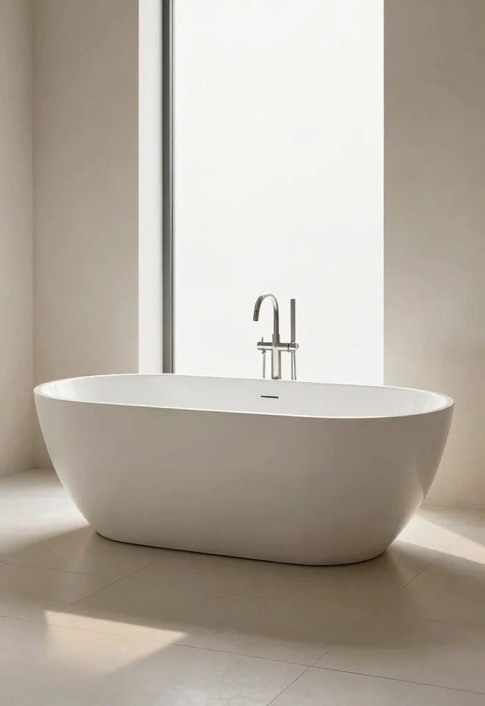 12 White Bathroom Ideas That Feel Clean and Bright 8. Statement Bathtubs 0