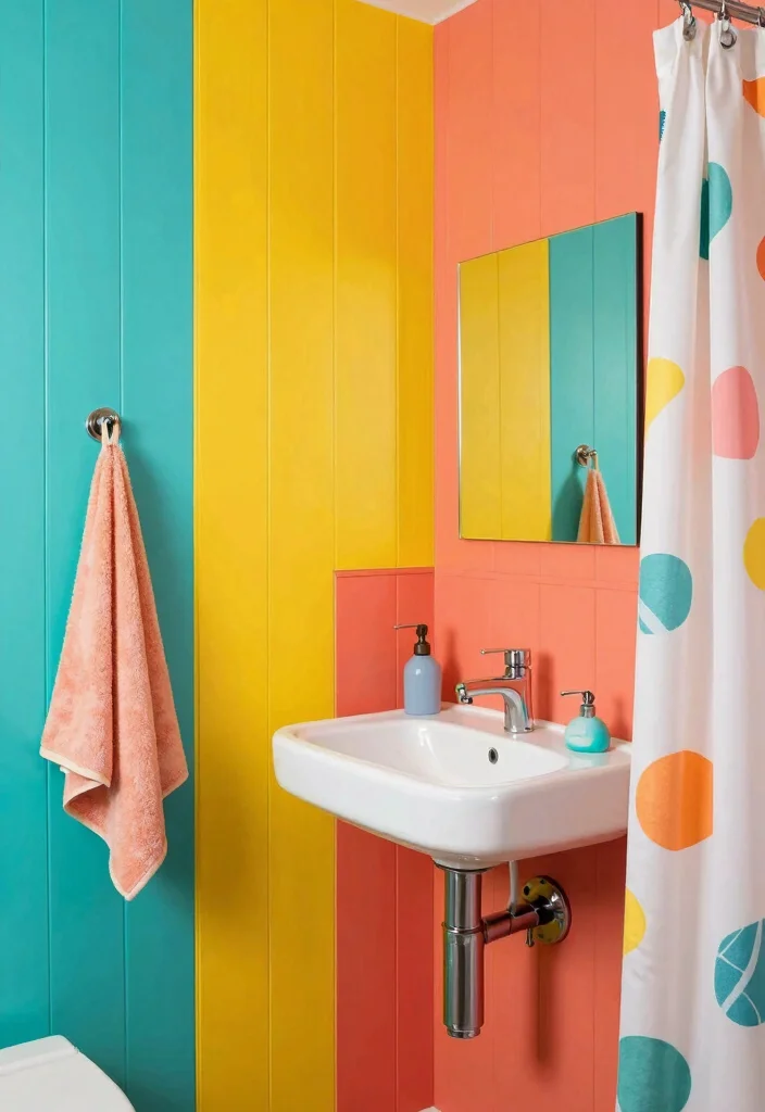 14 Bathroom Panelling Ideas That Instantly Add Depth and Style 4 14 Bathroom Panelling Ideas That Instantly Add Depth and Style 4. Bold Color Blocks for a Fun Twist 0