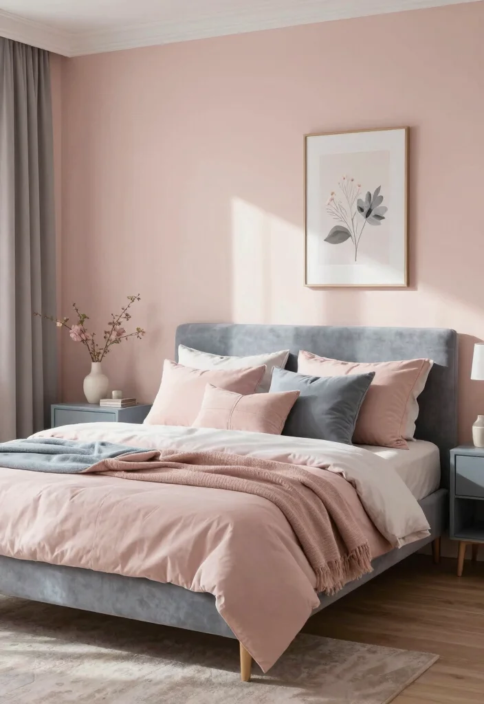 14 Bedroom Color Scheme Ideas That Always Work 63 14 Bedroom Color Scheme Ideas That Always Work 13. Soft Blush and Gray Blue 0