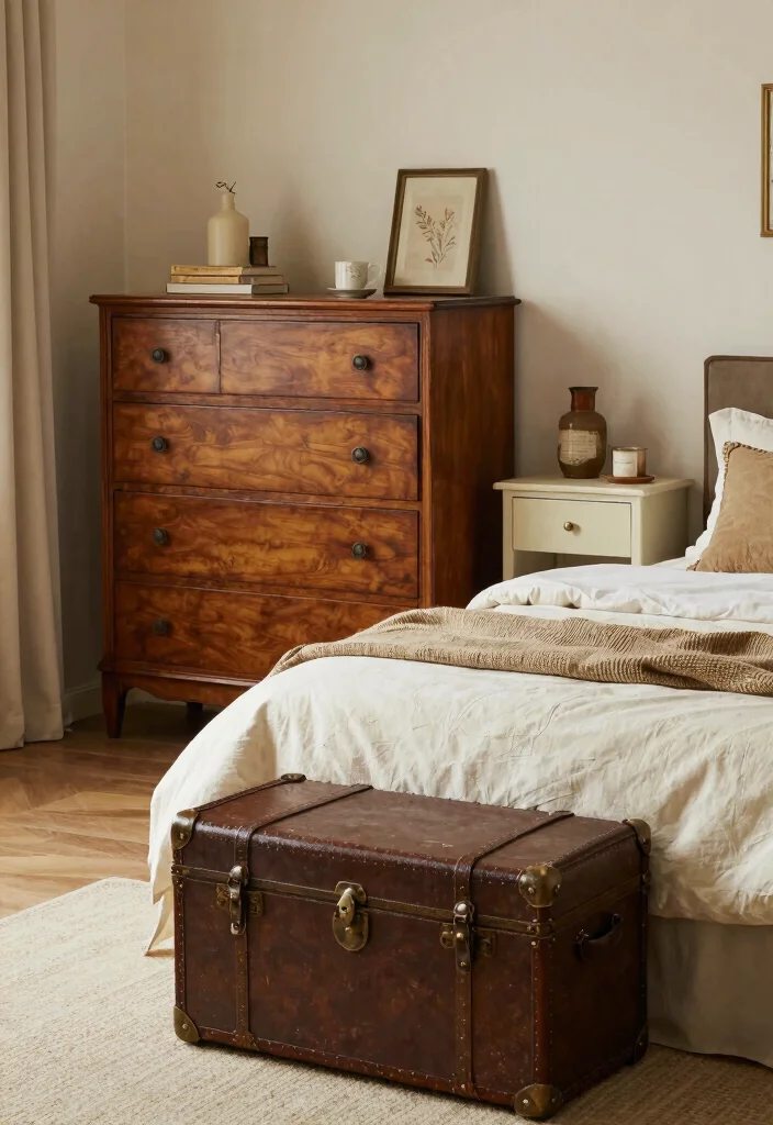 14 Cozy Aesthetic Bedroom Ideas That Feel Warm 10. Use Vintage Furniture 0