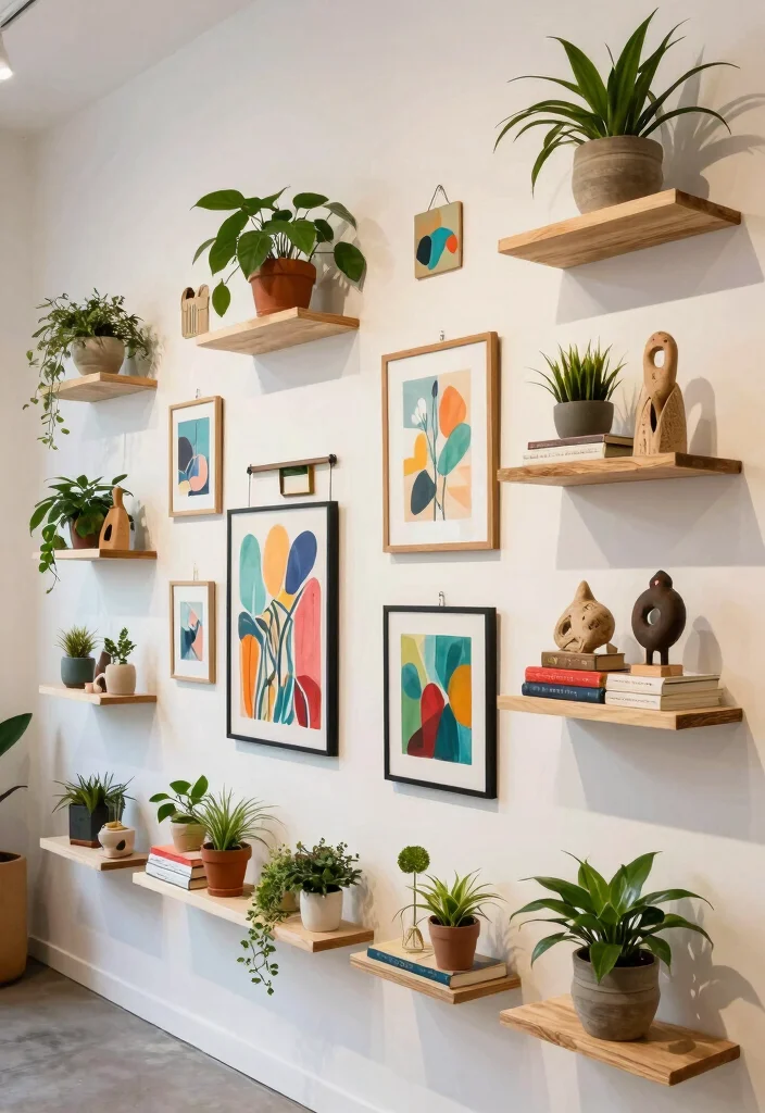 14 Gallery Wall Living Room Ideas People Love Saving 10. Wall Shelves and Art 0