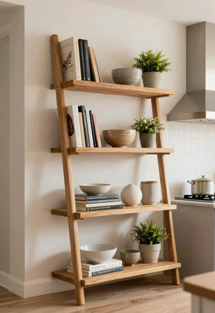 14 Kitchen Storage Ideas for Small Spaces That Actually Work 10. Ladder Shelves 0