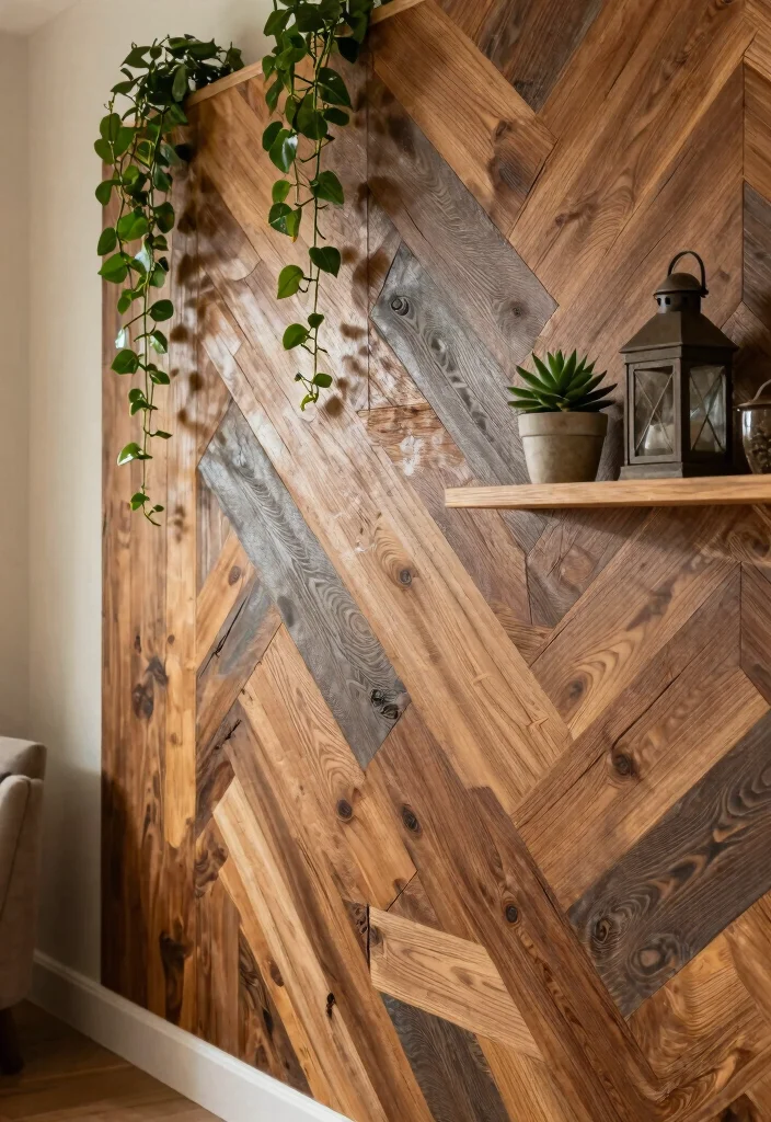 14 Living Room Feature Wall Ideas That Steal Attention 1. Reclaimed Wood Wonders 0