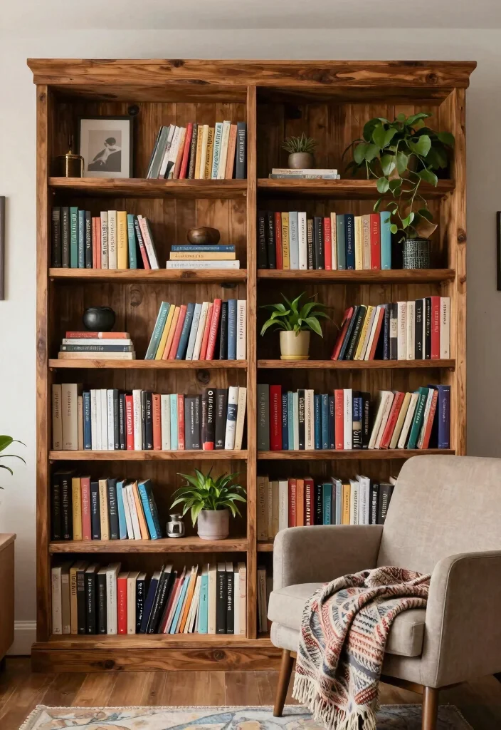 14 Living Room Feature Wall Ideas That Steal Attention 10. Upcycled Bookshelf Feature 0