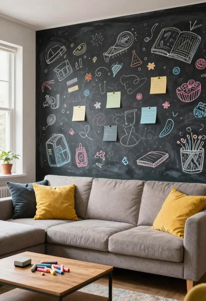 14 Living Room Feature Wall Ideas That Steal Attention 12. Chalkboard Wall Art 0