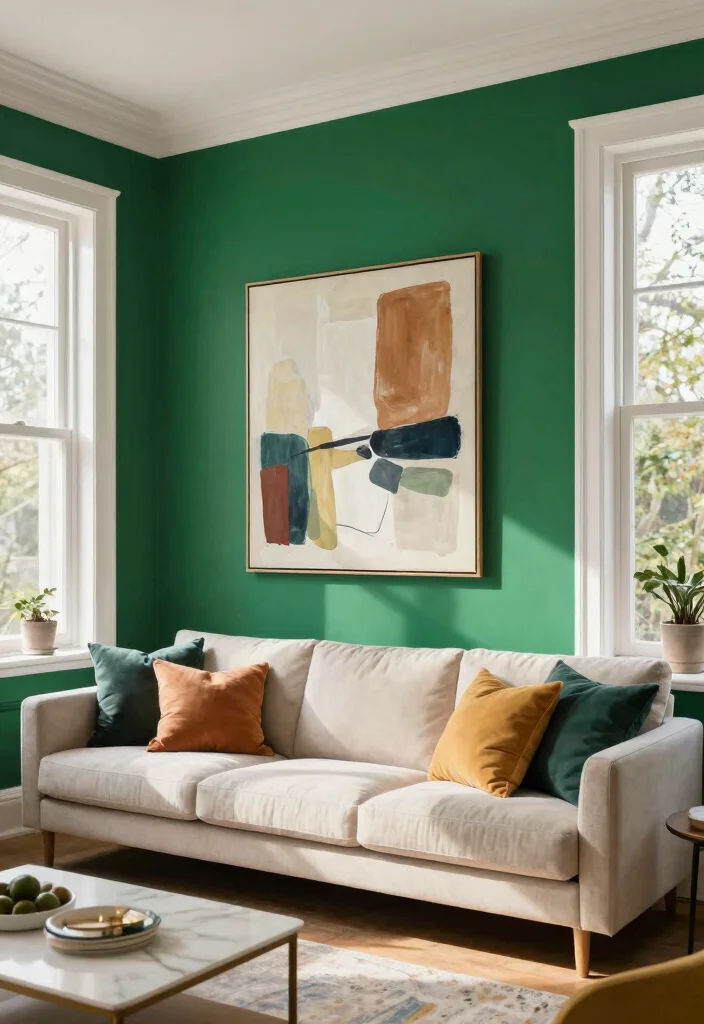 14 Living Room Feature Wall Ideas That Steal Attention 2. Bold Eco Friendly Paints 0