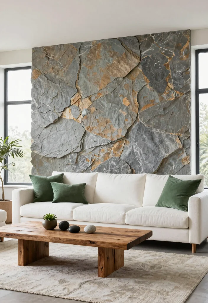 14 Living Room Feature Wall Ideas That Steal Attention 3. Natural Stone Accents 0