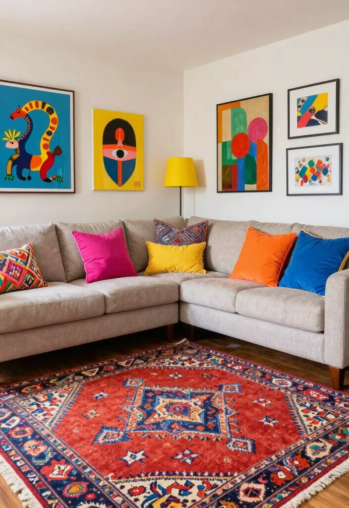 14 Living Room Sectional Layout Ideas That Actually Work 12. Color Contrast Creativity 0