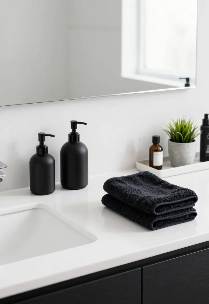 14 Modern Black and White Bathroom Ideas That Look Sharp 11. Minimalist Accessories for a Polished Look 0