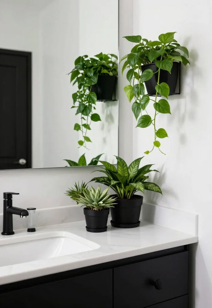 14 Modern Black and White Bathroom Ideas That Look Sharp 13. Plant Life for a Touch of Nature 0