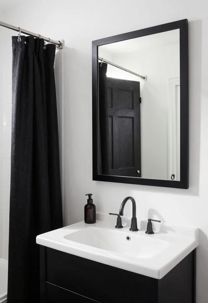 14 Modern Black and White Bathroom Ideas That Look Sharp 5. Bold Black Accents to Make a Statement 0