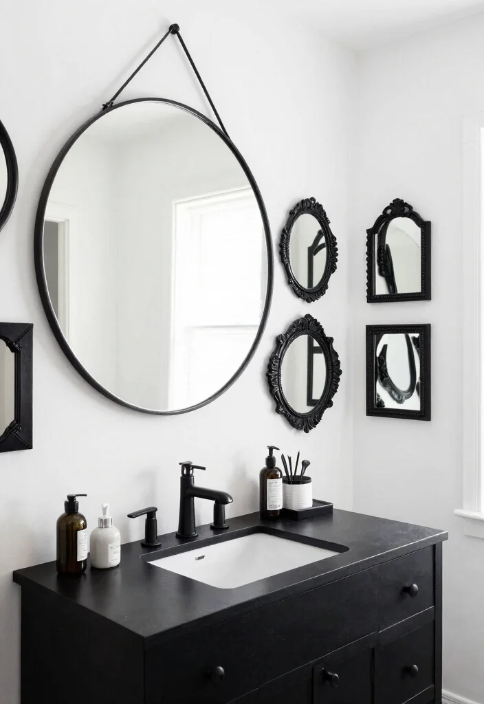14 Modern Black and White Bathroom Ideas That Look Sharp 8. Creative Use of Mirrors 0