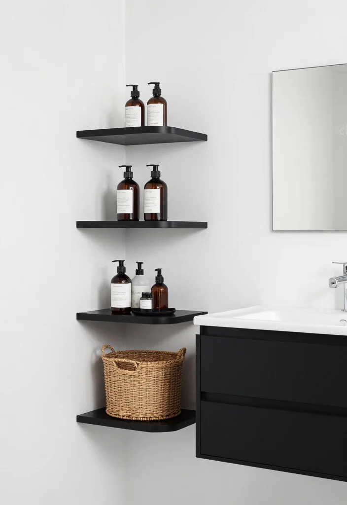 14 Modern Black and White Bathroom Ideas That Look Sharp 9. Smart Storage Solutions 0