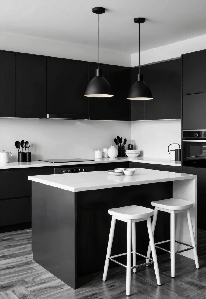 14 Modern Kitchen Ideas with Clean Lines and Function 2. Monochrome Magic 0
