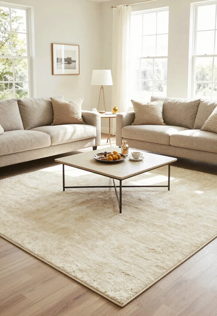 14 Open Concept Living Room Ideas That Feel Spacious 2. Open Up the Space with Large Rugs 0