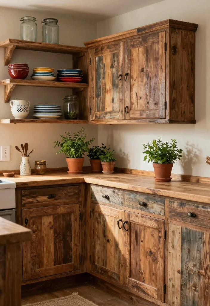 14 Rustic Kitchen Design Ideas with Cozy Character 1. Reclaimed Wood Cabinets 0