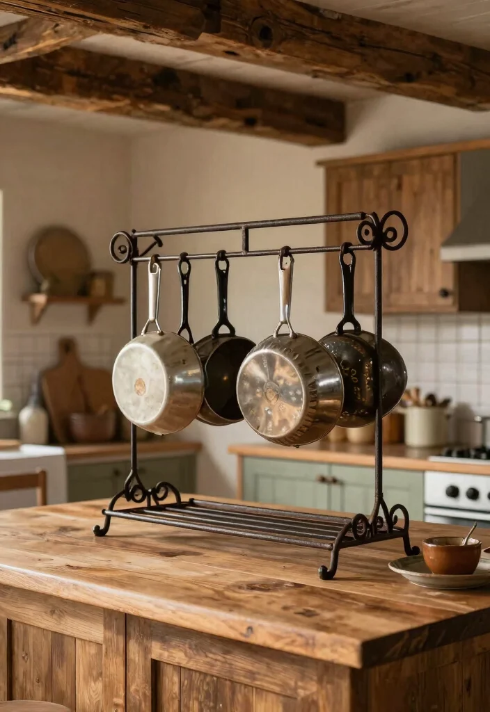 14 Rustic Kitchen Design Ideas with Cozy Character 11. Charming Pot Racks 0