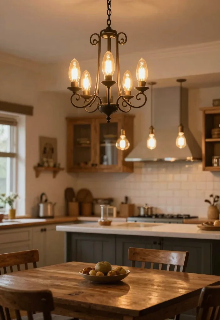 14 Rustic Kitchen Design Ideas with Cozy Character 7. Vintage Lighting Fixtures 0