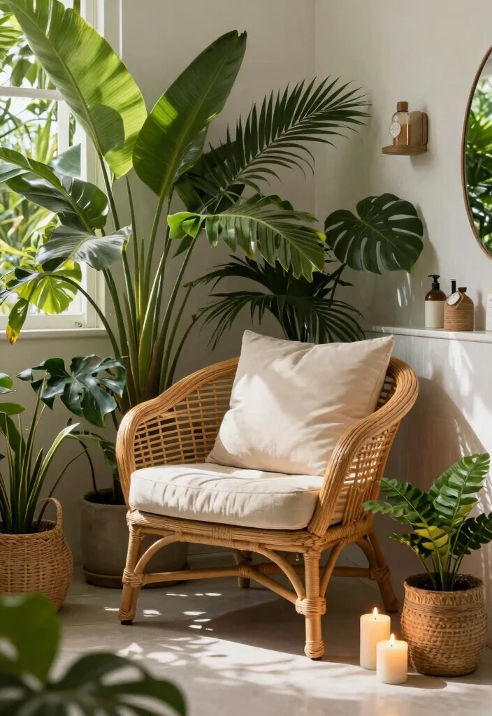 14 Tropical Bathroom Ideas That Feel Like a Vacation 11. Create a Relaxation Corner 0