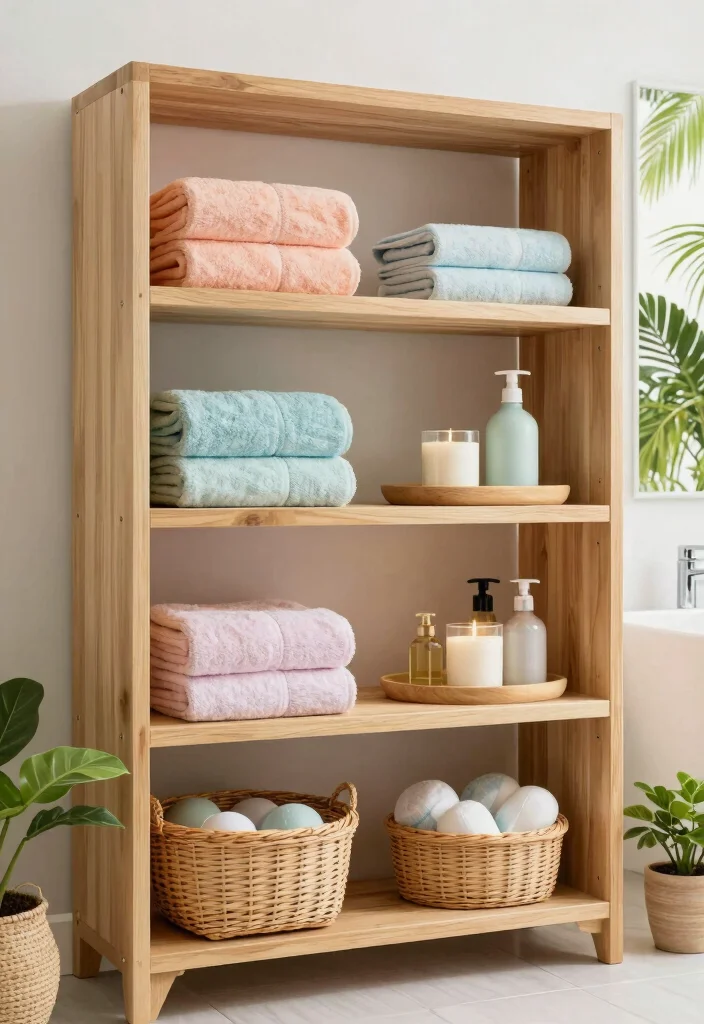 14 Tropical Bathroom Ideas That Feel Like a Vacation 5. Open Shelving for Spa Essentials 0