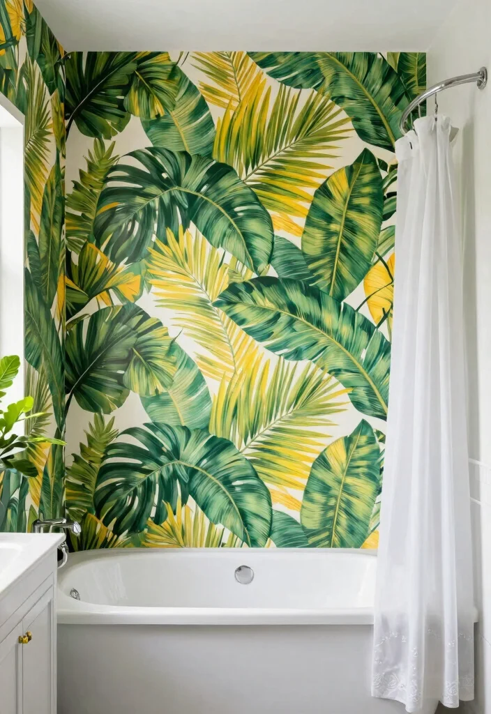 14 Tropical Bathroom Ideas That Feel Like a Vacation 7. Tropical Themed Wallpaper 0