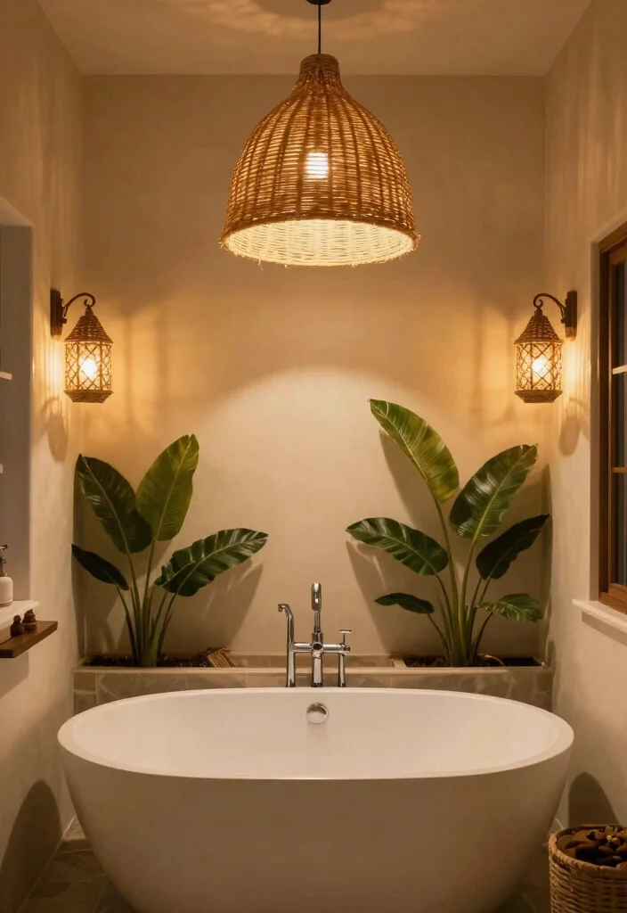14 Tropical Bathroom Ideas That Feel Like a Vacation 8. Exotic Lighting Fixtures 0