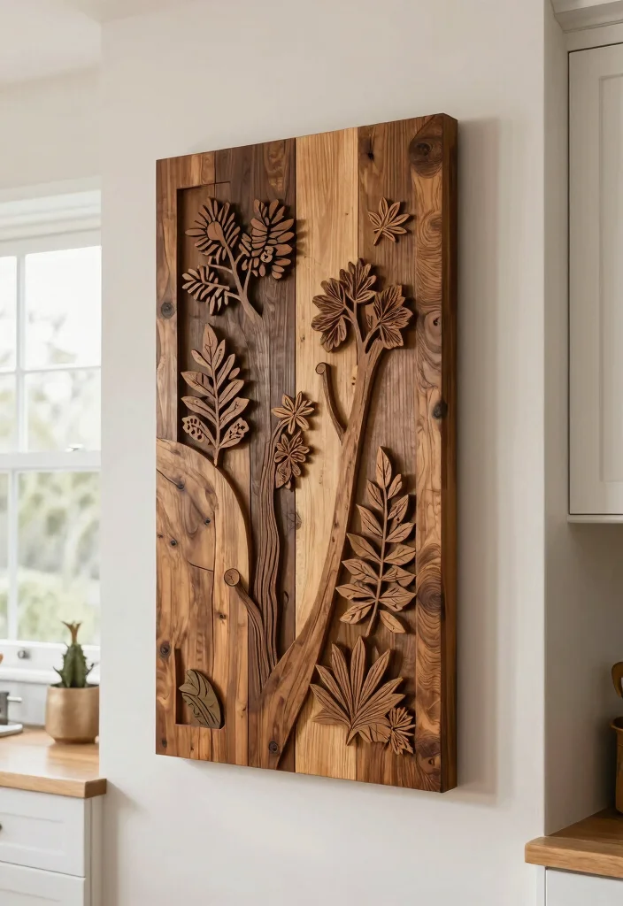 14 Wood Kitchen Ideas That Add Warmth and Texture 14. Wooden Wall Art 0